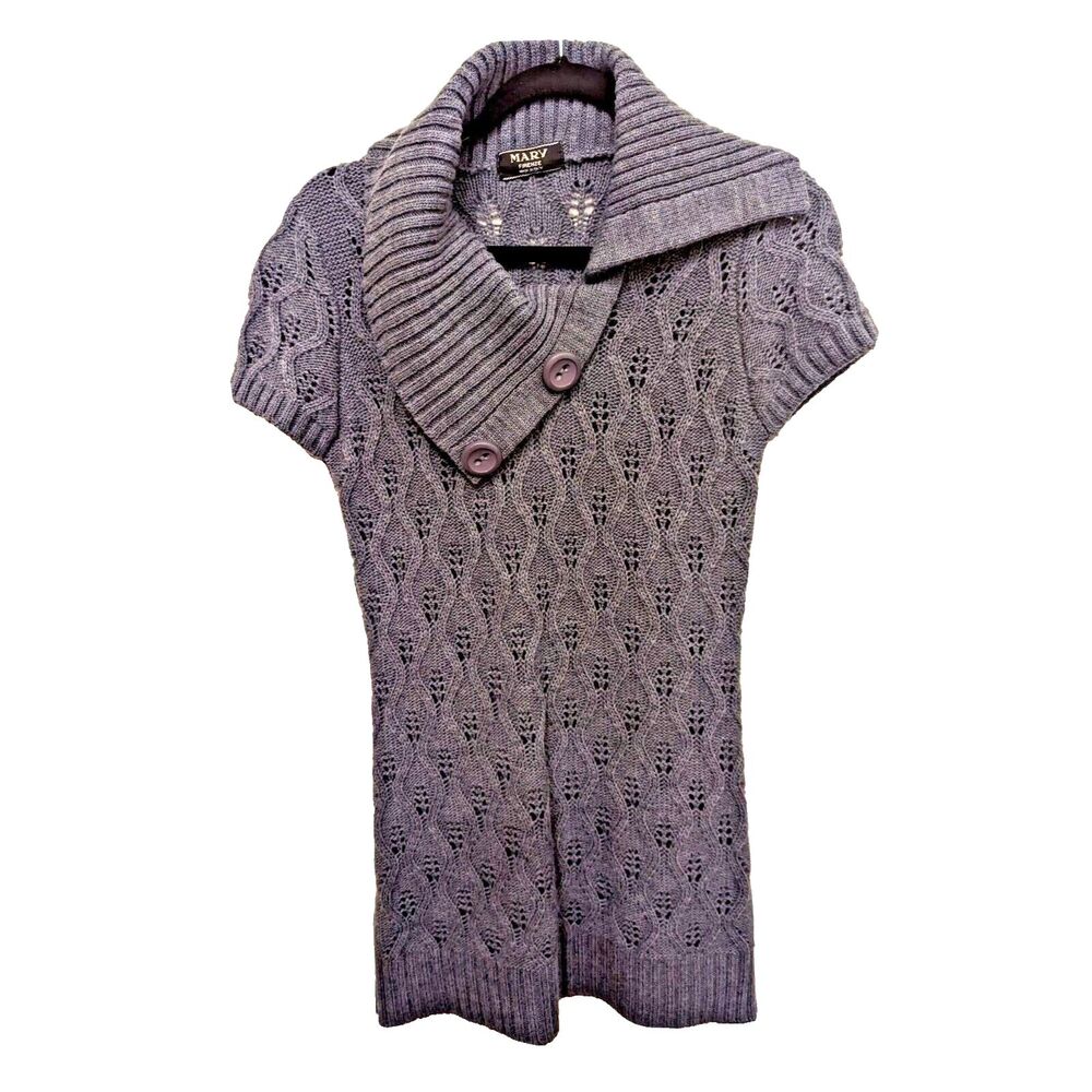 Mary Firenze Italy Women's Sweater Size M Acrylic Wool Slate Blue Cap Sleeve